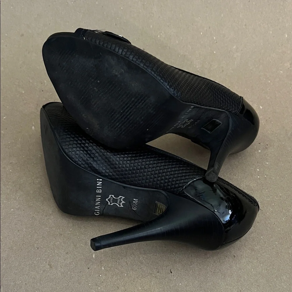 Gianni Bini Black Peep-Toe Heels with Silver Buckle - Picture 5 of 5